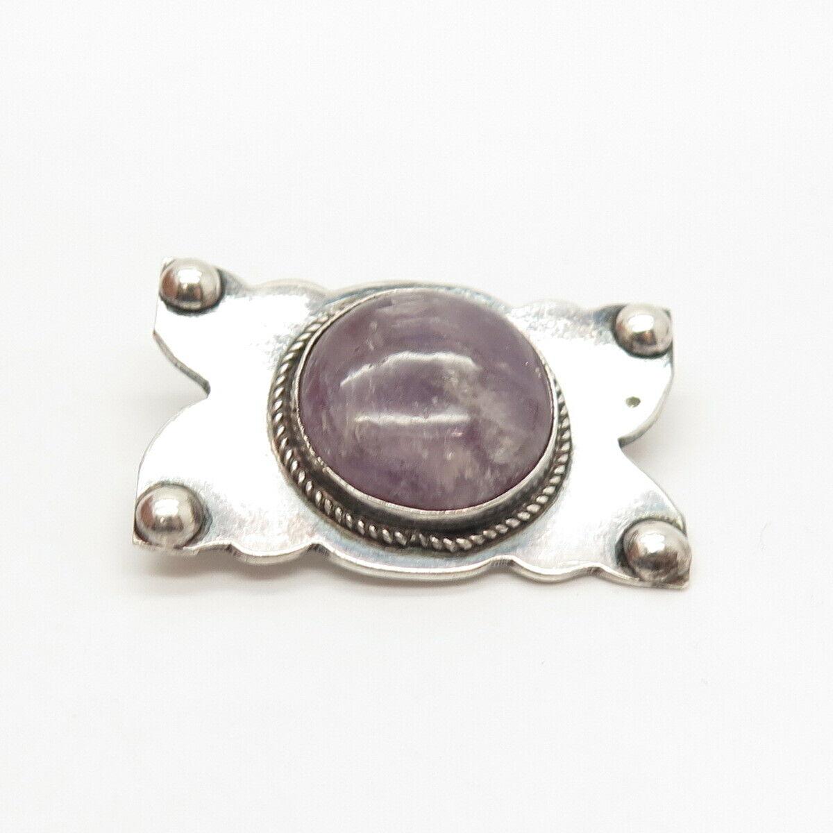 925 Sterling Silver Vintage Mexico Real Amethyst Gemstone Pin Brooch