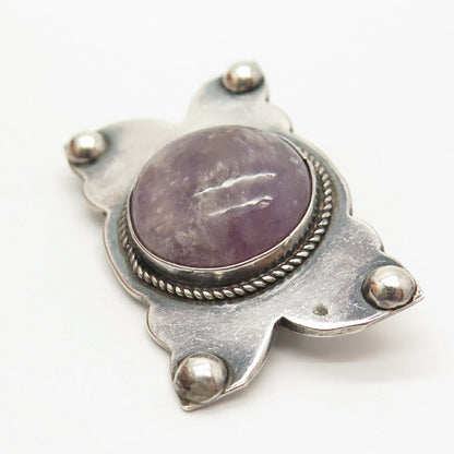 925 Sterling Silver Vintage Mexico Real Amethyst Gemstone Pin Brooch