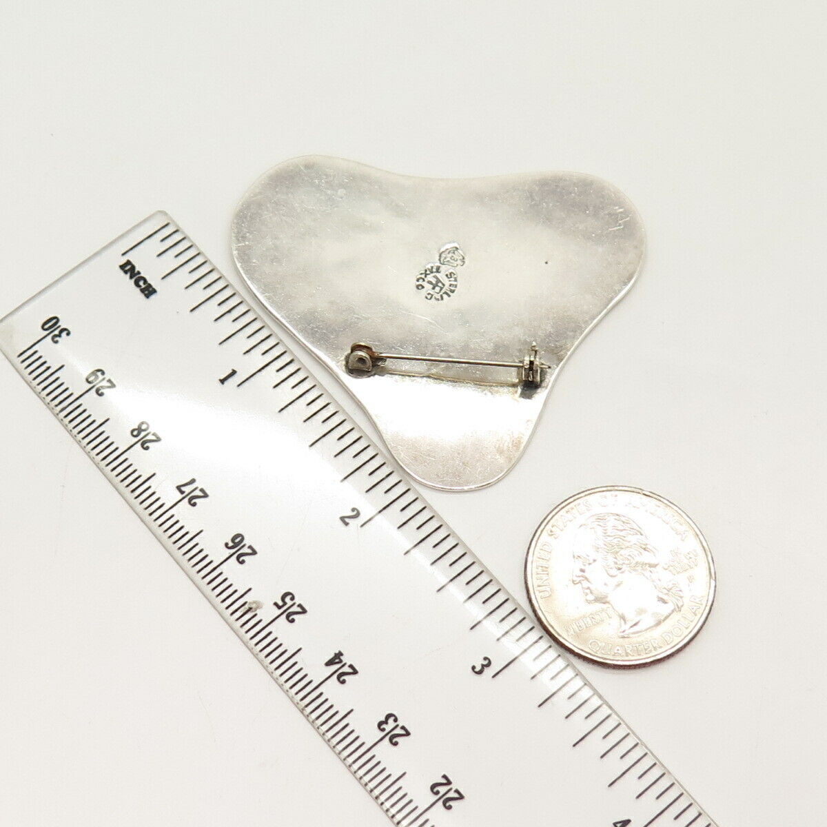 925 Sterling Silver Vintage Mexico Tribal Etched Pin Brooch