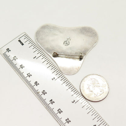 925 Sterling Silver Vintage Mexico Tribal Etched Pin Brooch