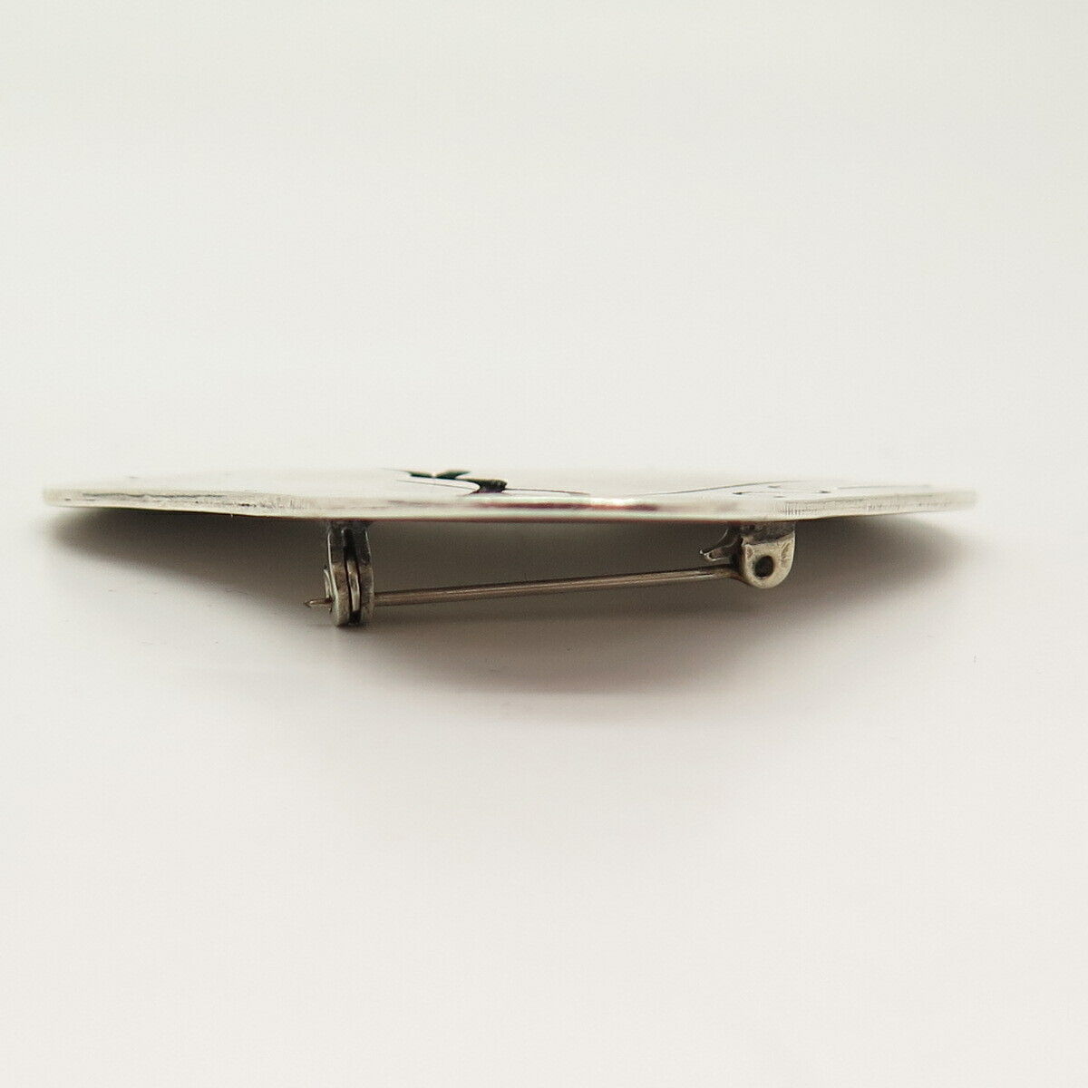 925 Sterling Silver Vintage Mexico Tribal Etched Pin Brooch