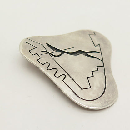 925 Sterling Silver Vintage Mexico Tribal Etched Pin Brooch