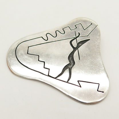 925 Sterling Silver Vintage Mexico Tribal Etched Pin Brooch