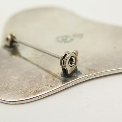 925 Sterling Silver Vintage Mexico Tribal Etched Pin Brooch