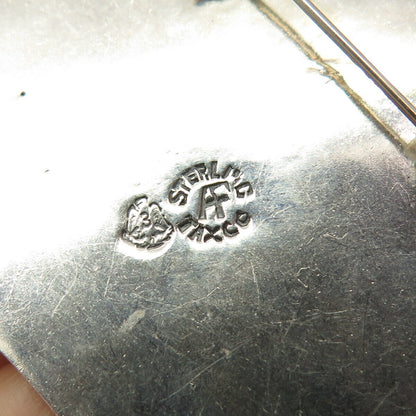 925 Sterling Silver Vintage Mexico Tribal Etched Pin Brooch