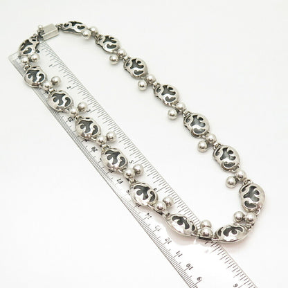 925 Sterling Silver Vintage Mexico Tribal Symbols & Bead Chain Necklace 19"