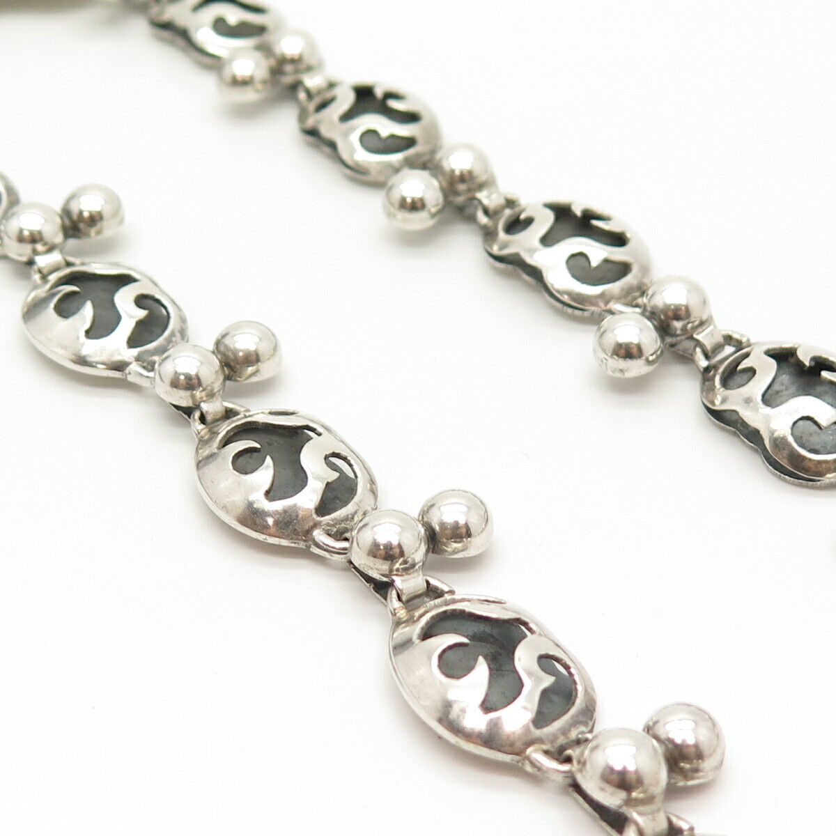 925 Sterling Silver Vintage Mexico Tribal Symbols & Bead Chain Necklace 19"