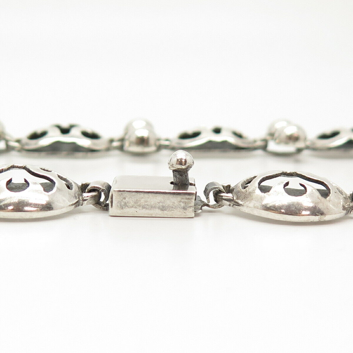 925 Sterling Silver Vintage Mexico Tribal Symbols & Bead Chain Necklace 19"