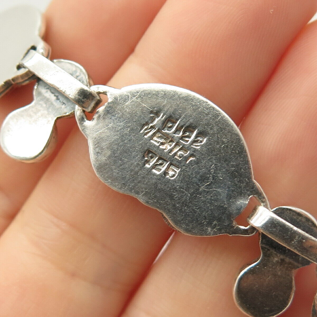 925 Sterling Silver Vintage Mexico Tribal Symbols & Bead Chain Necklace 19"