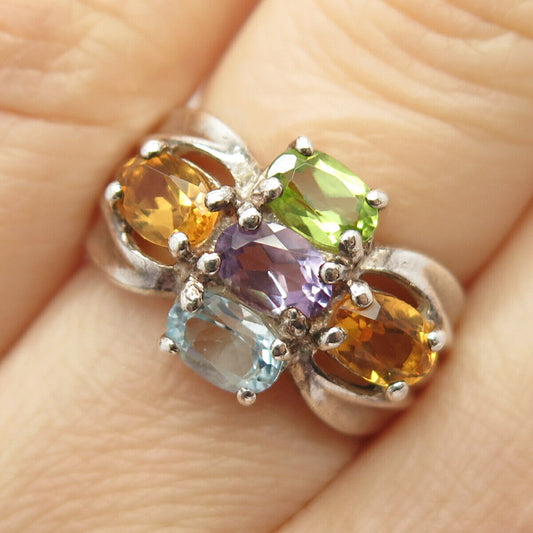 925 Sterling Silver Real Multi-Color Gemstone Ring Size 6