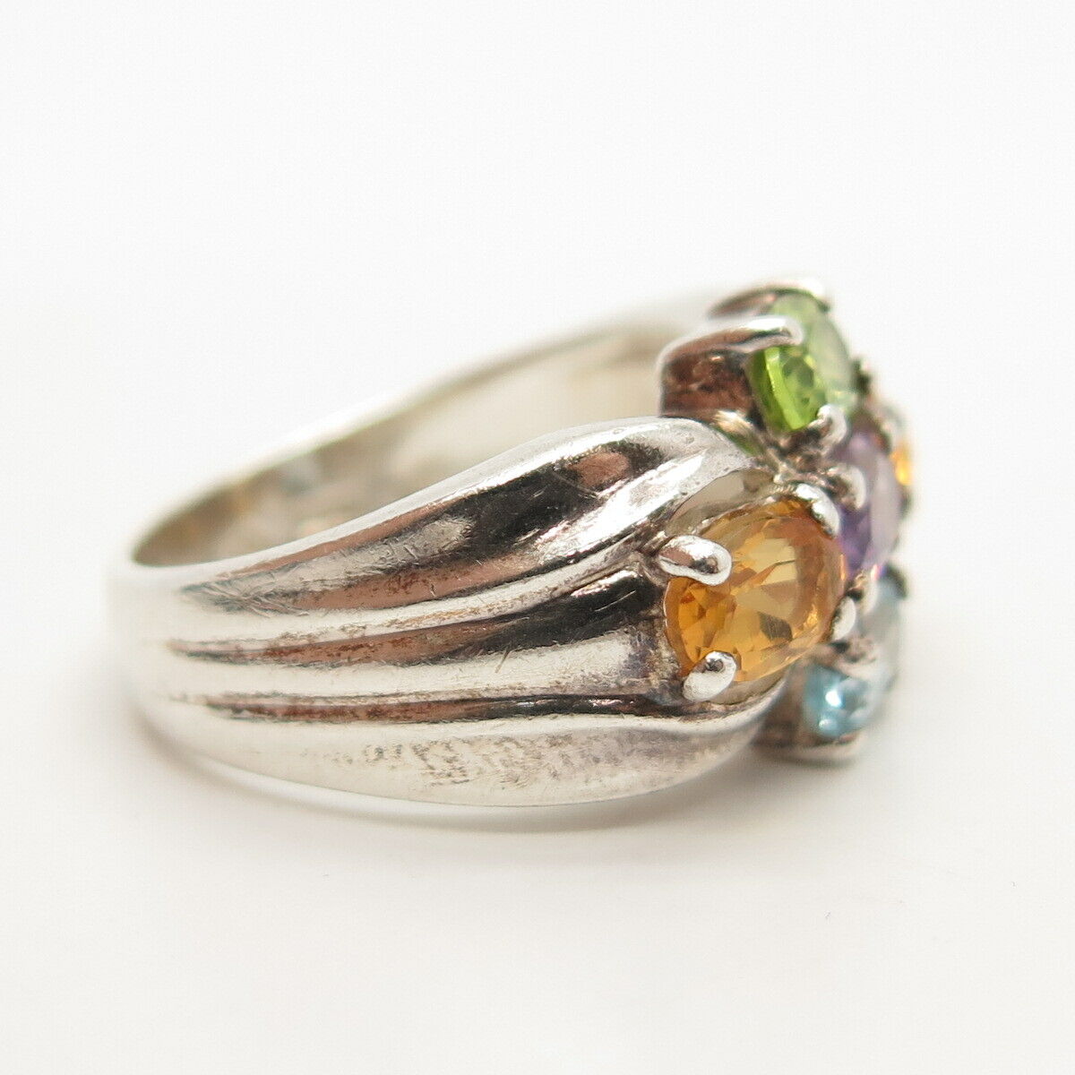 925 Sterling Silver Real Multi-Color Gemstone Ring Size 6