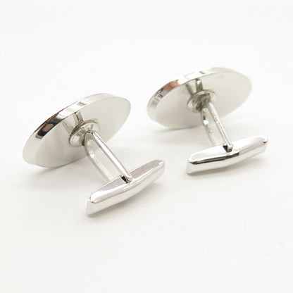 925 Sterling Silver Vintage C Z Striped Oval Cufflinks