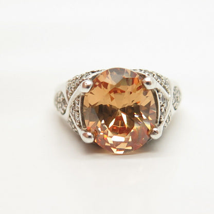 925 Sterling Silver White & Cognac-Tone C Z Ring Size 7 3/4