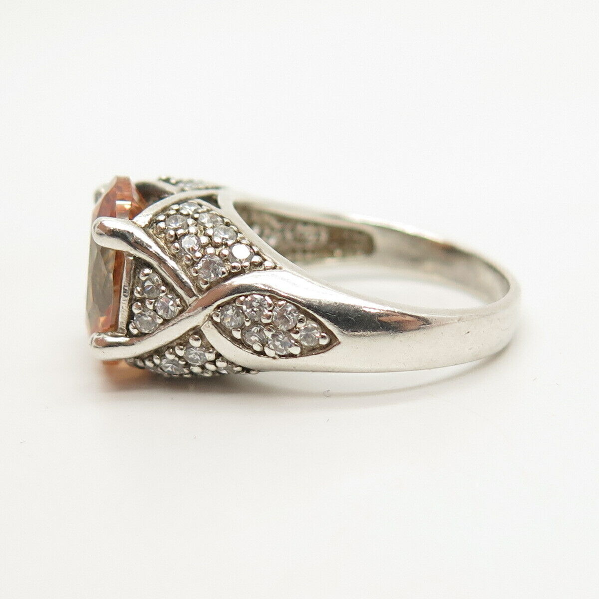 925 Sterling Silver White & Cognac-Tone C Z Ring Size 7 3/4