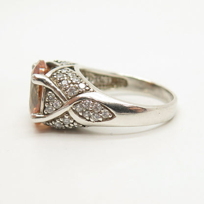 925 Sterling Silver White & Cognac-Tone C Z Ring Size 7 3/4