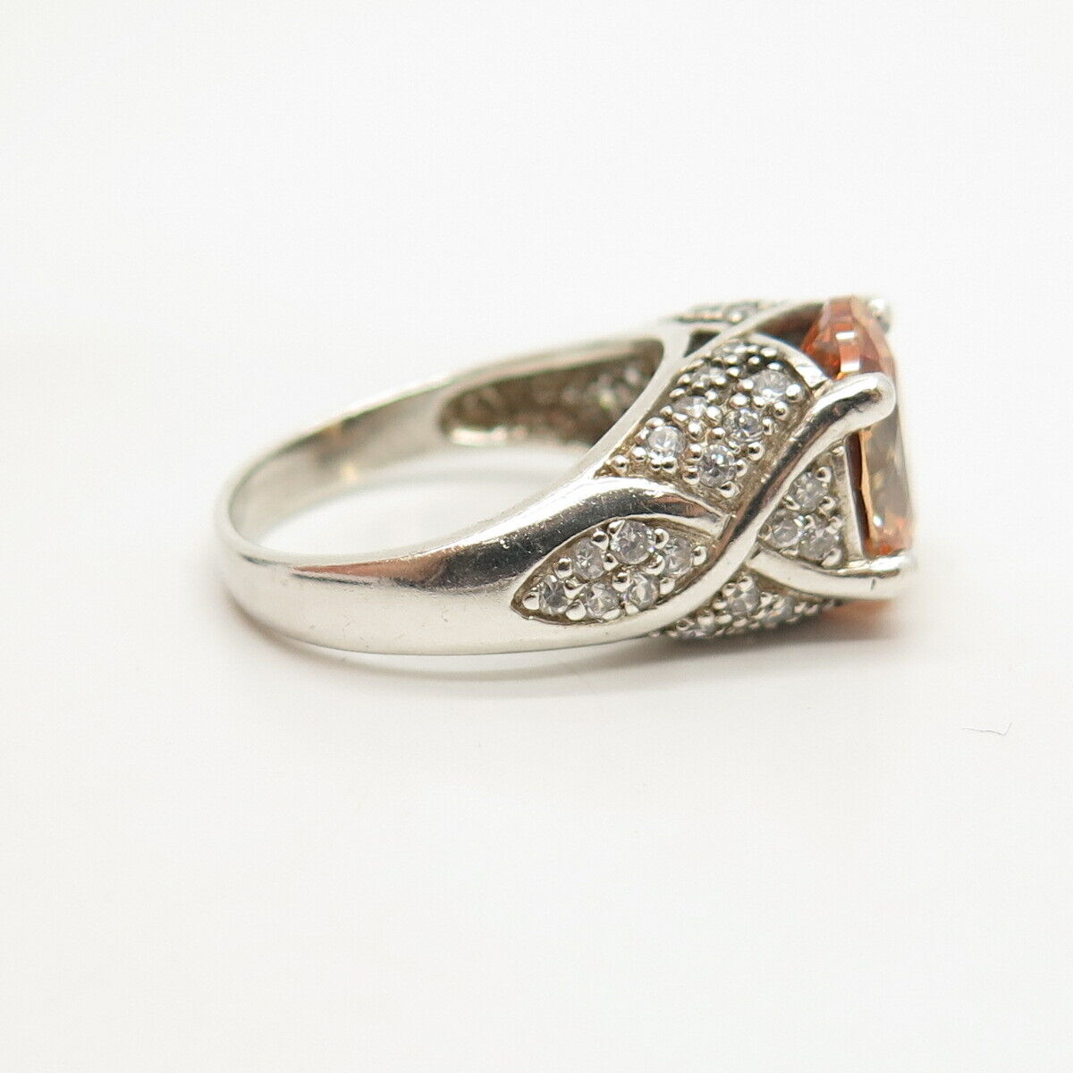 925 Sterling Silver White & Cognac-Tone C Z Ring Size 7 3/4