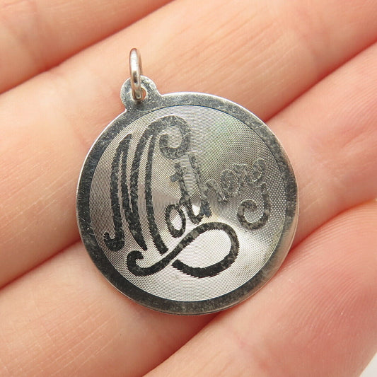 925 Sterling Silver Vintage "Mother" Textured Round Pendant