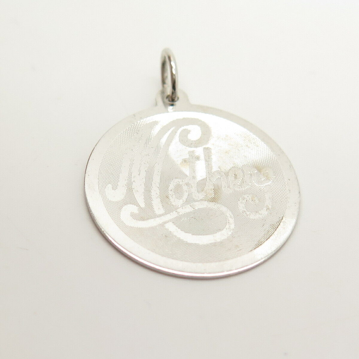 925 Sterling Silver Vintage "Mother" Textured Round Pendant