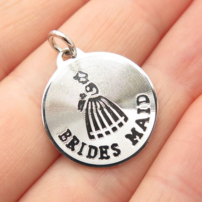 925 Sterling Silver Vintage "Brides Maid" Round Pendant