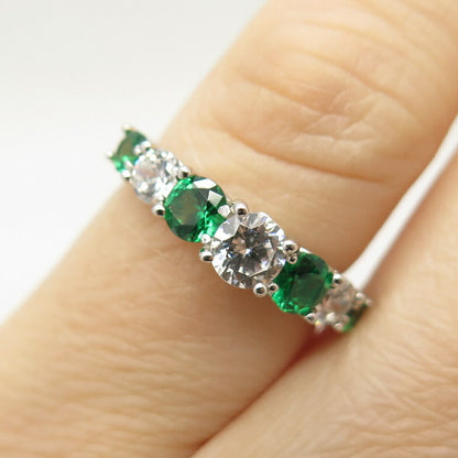 925 Sterling Silver White & Diopside-Tone C Z Ring Size 5