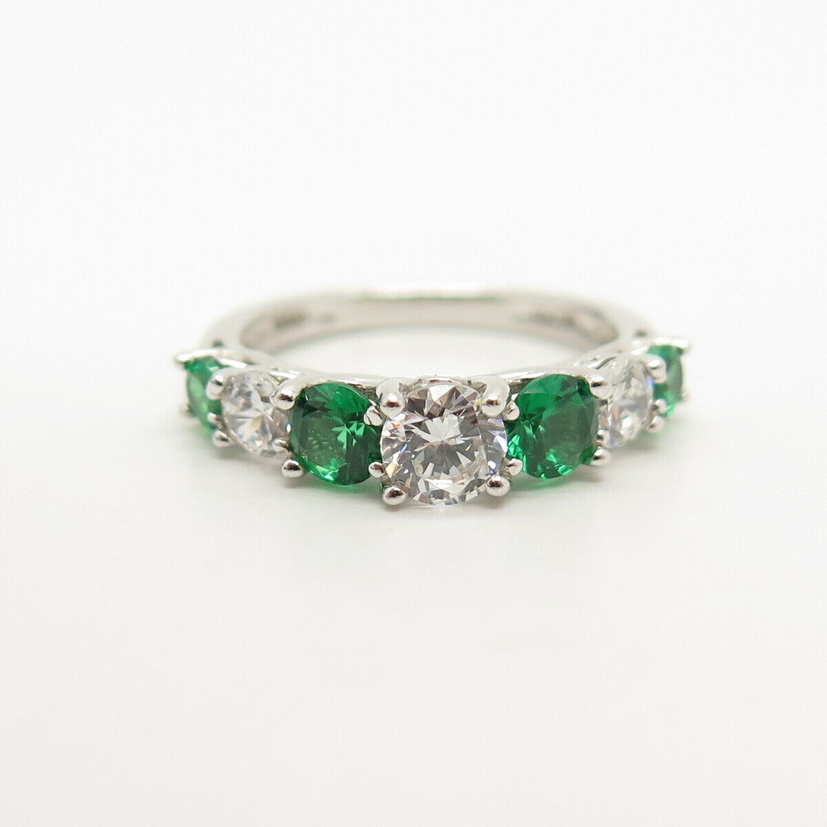 925 Sterling Silver White & Diopside-Tone C Z Ring Size 5