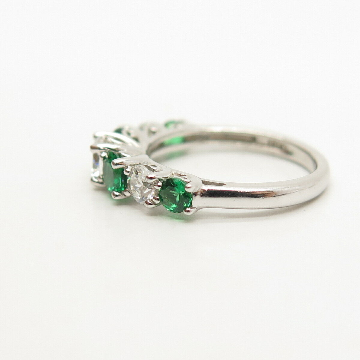 925 Sterling Silver White & Diopside-Tone C Z Ring Size 5