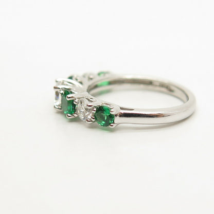 925 Sterling Silver White & Diopside-Tone C Z Ring Size 5