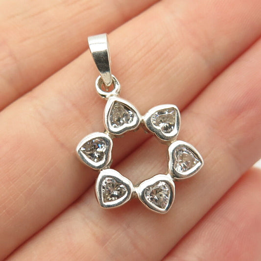 925 Sterling Silver Vintage C Z Floral Heart Small Pendant