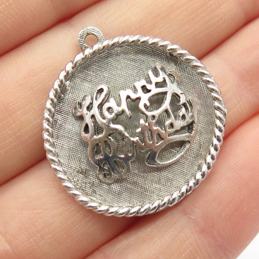 925 Sterling Silver Vintage "Happy Birthday" Round Pendant