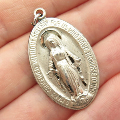 925 Sterling Silver Vintage St. Mary Miraculous Medal Religious Pendant