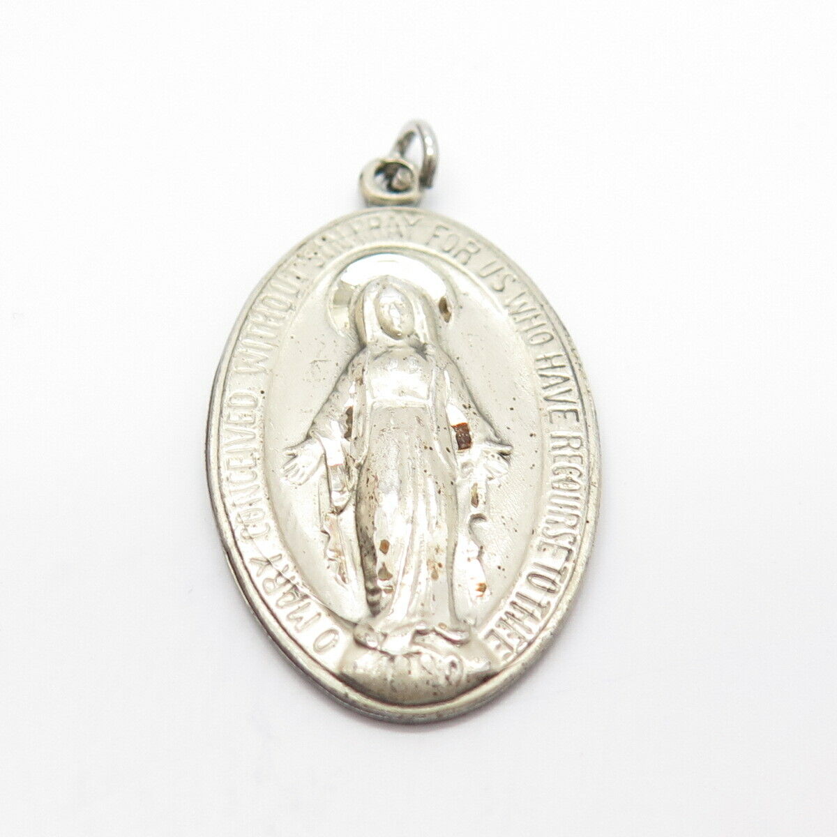 925 Sterling Silver Vintage St. Mary Miraculous Medal Religious Pendant