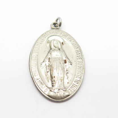 925 Sterling Silver Vintage St. Mary Miraculous Medal Religious Pendant