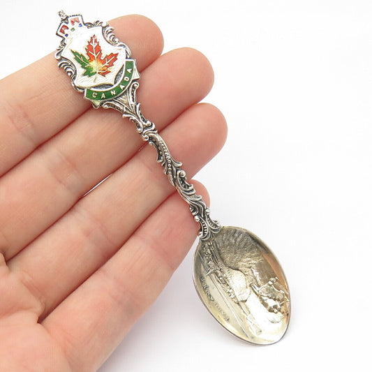925 Sterling Silver Antique 1901 Enamel Maple Leaf Canada "Halifax N.S." Spoon