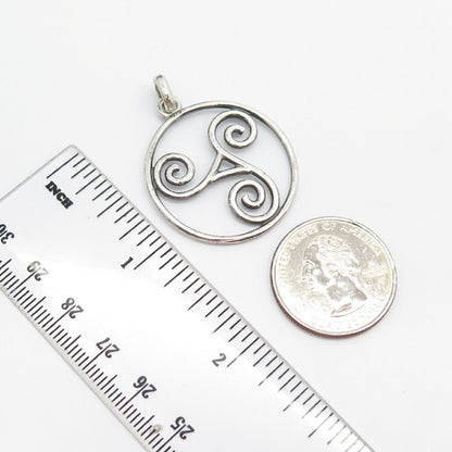 925 Sterling Silver Vintage Swirl Round Pendant