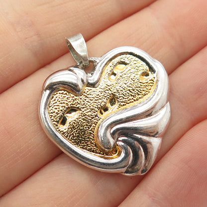 925 Sterling Silver 2-Tone Vintage Gorham Ribbed Heart Pendant