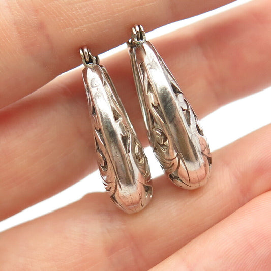 925 Sterling Silver Vintage Ornate Half Hoop Earrings