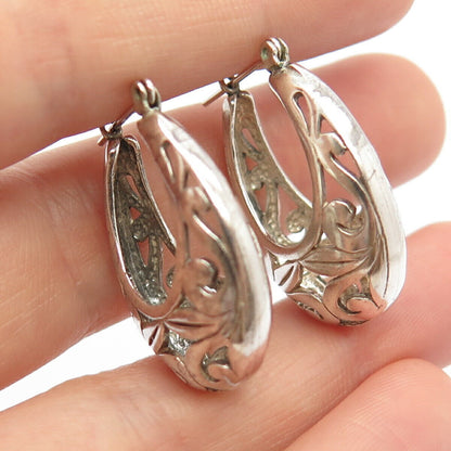 925 Sterling Silver Vintage Ornate Half Hoop Earrings