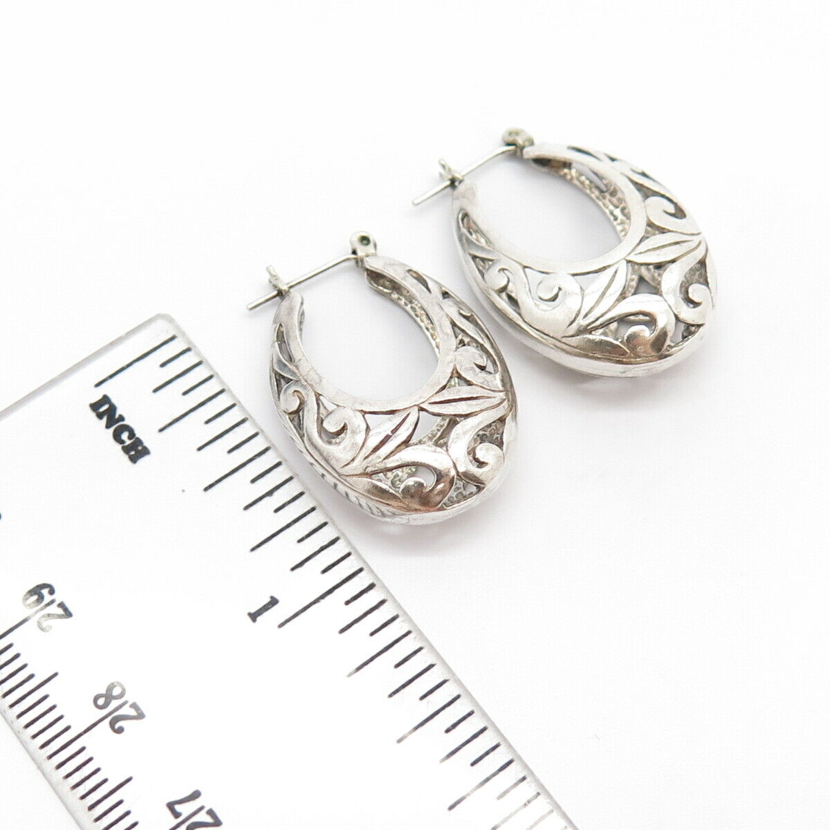 925 Sterling Silver Vintage Ornate Half Hoop Earrings