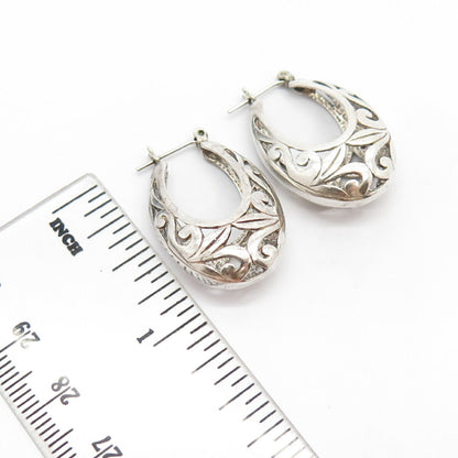 925 Sterling Silver Vintage Ornate Half Hoop Earrings