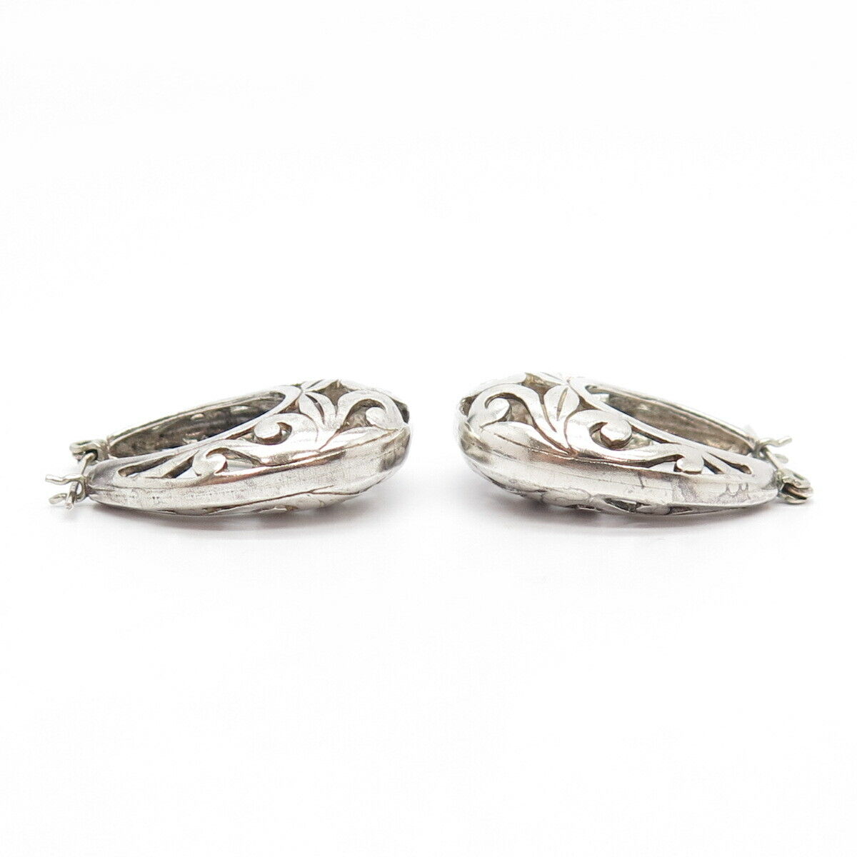 925 Sterling Silver Vintage Ornate Half Hoop Earrings