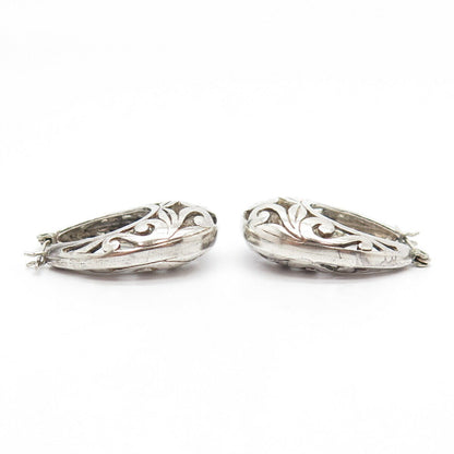 925 Sterling Silver Vintage Ornate Half Hoop Earrings