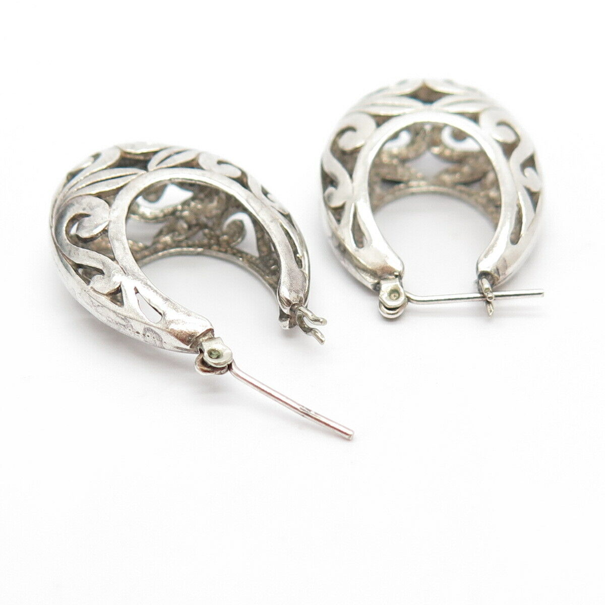 925 Sterling Silver Vintage Ornate Half Hoop Earrings