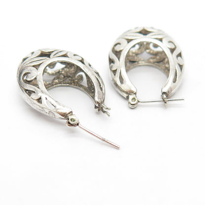 925 Sterling Silver Vintage Ornate Half Hoop Earrings