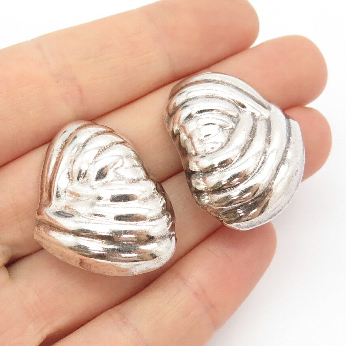 925 Sterling Silver Vintage Mexico Ribbed Clip On Earrings