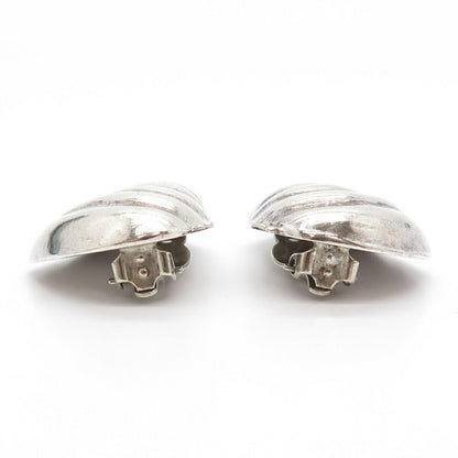 925 Sterling Silver Vintage Mexico Ribbed Clip On Earrings