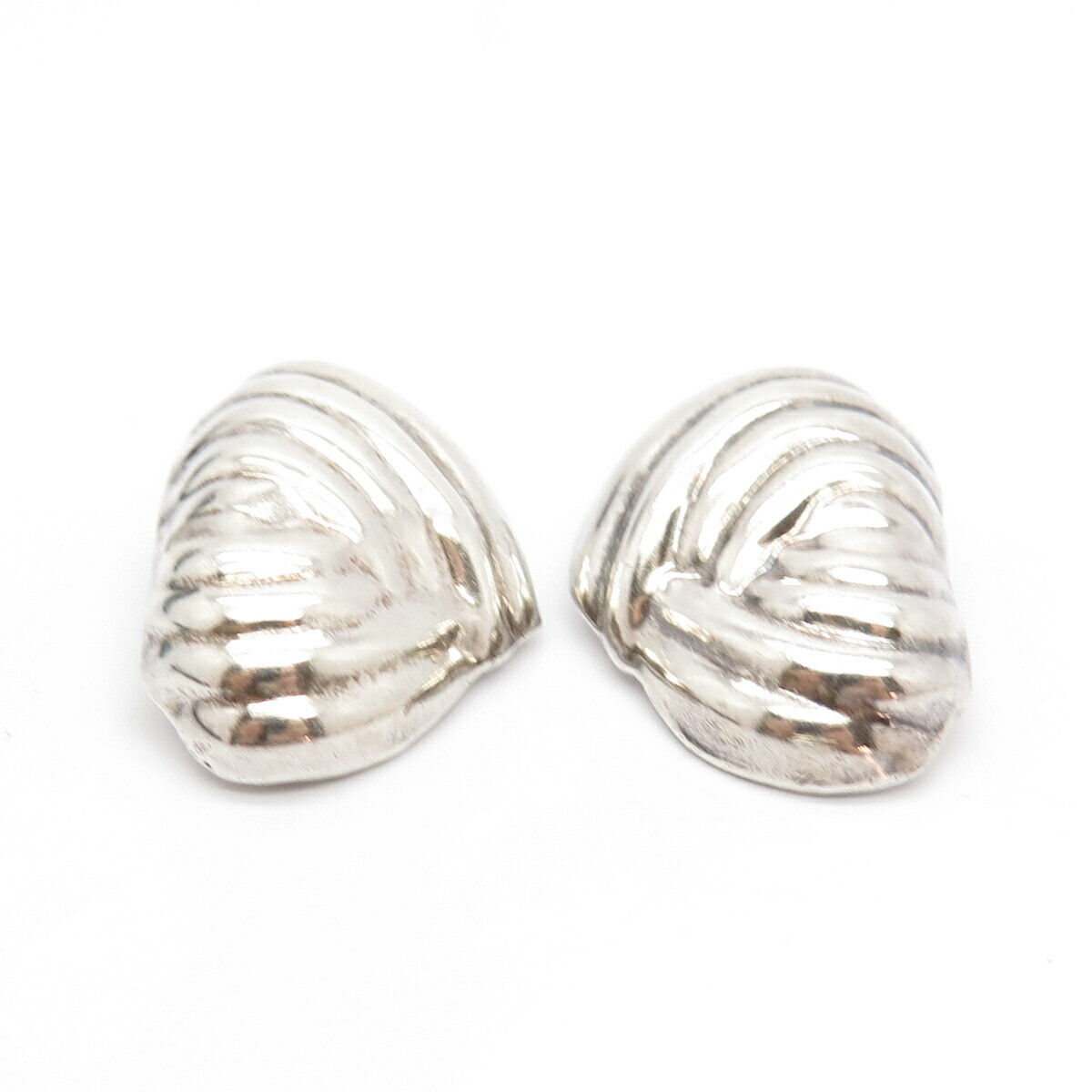 925 Sterling Silver Vintage Mexico Ribbed Clip On Earrings