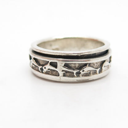 925 Sterling Silver Vintage Friendly Dolphin Rotating Band Ring Size 8.5