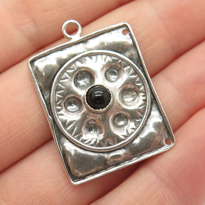 925 Sterling Silver Vintage Real Black Onyx Gemstone Tribal Pendant