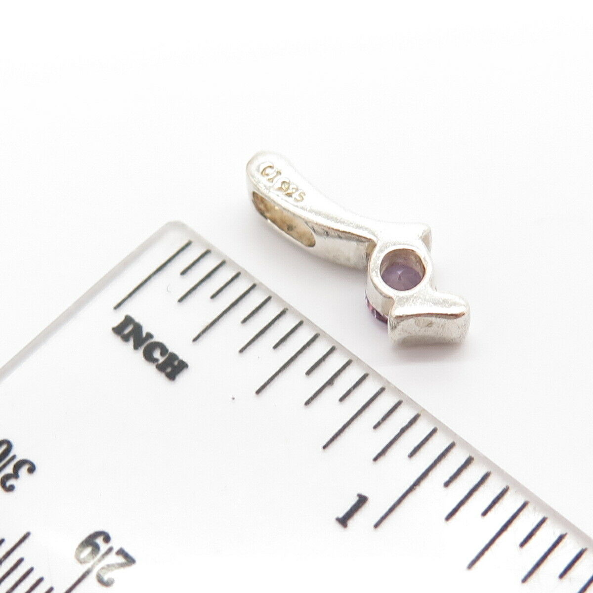 925 Sterling Silver Vintage Real Amethyst Gemstone Slide Pendant