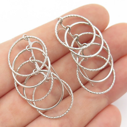 925 Sterling Silver Italy Multi-Circle Dangling Earrings